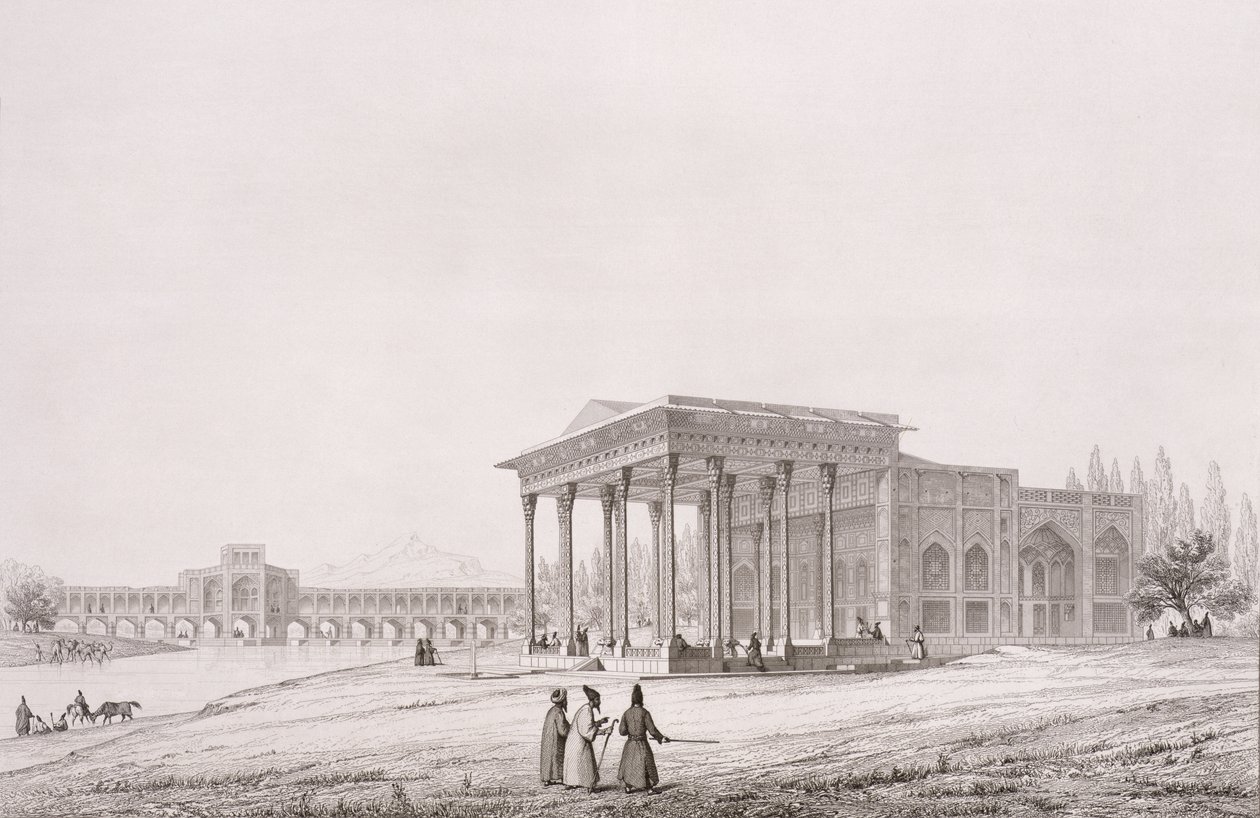Exteriörvy av Spegelpaviljongen, Isfahan, skylt 33 från 