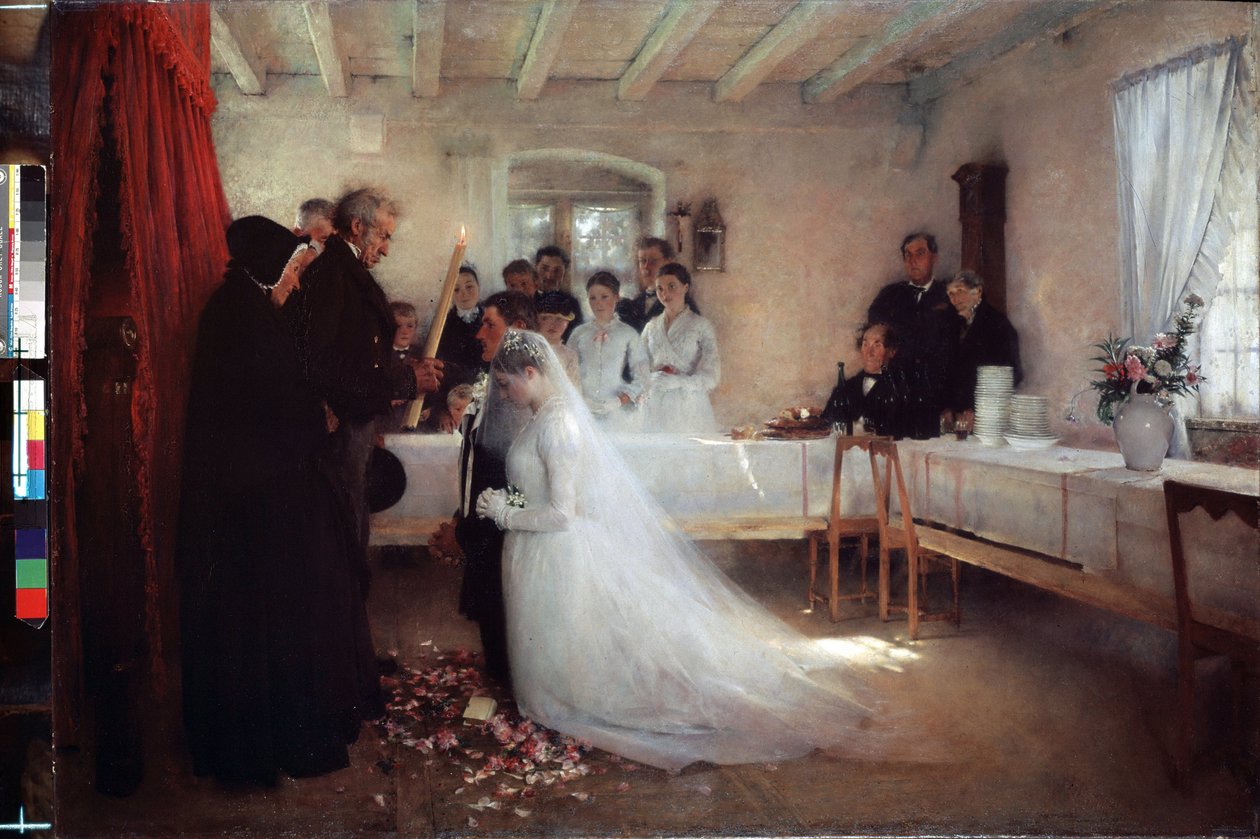 ""bröllopsvälsignelsen"" (Bröllop) Målning av Pascal Adolphe Jean Dagnan-Bouveret (Dagnan Bouveret) (1852-1929) 1880-1881 Pushkin Museum Moskva av Pascal Adolphe Jean Dagnan Bouveret