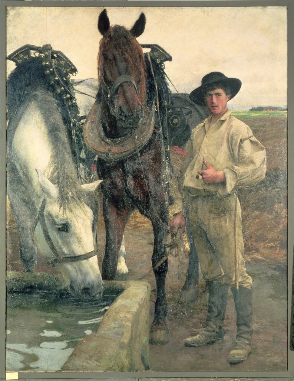 Hästar vid vattentråget, 1884 av Pascal Adolphe Jean Dagnan Bouveret