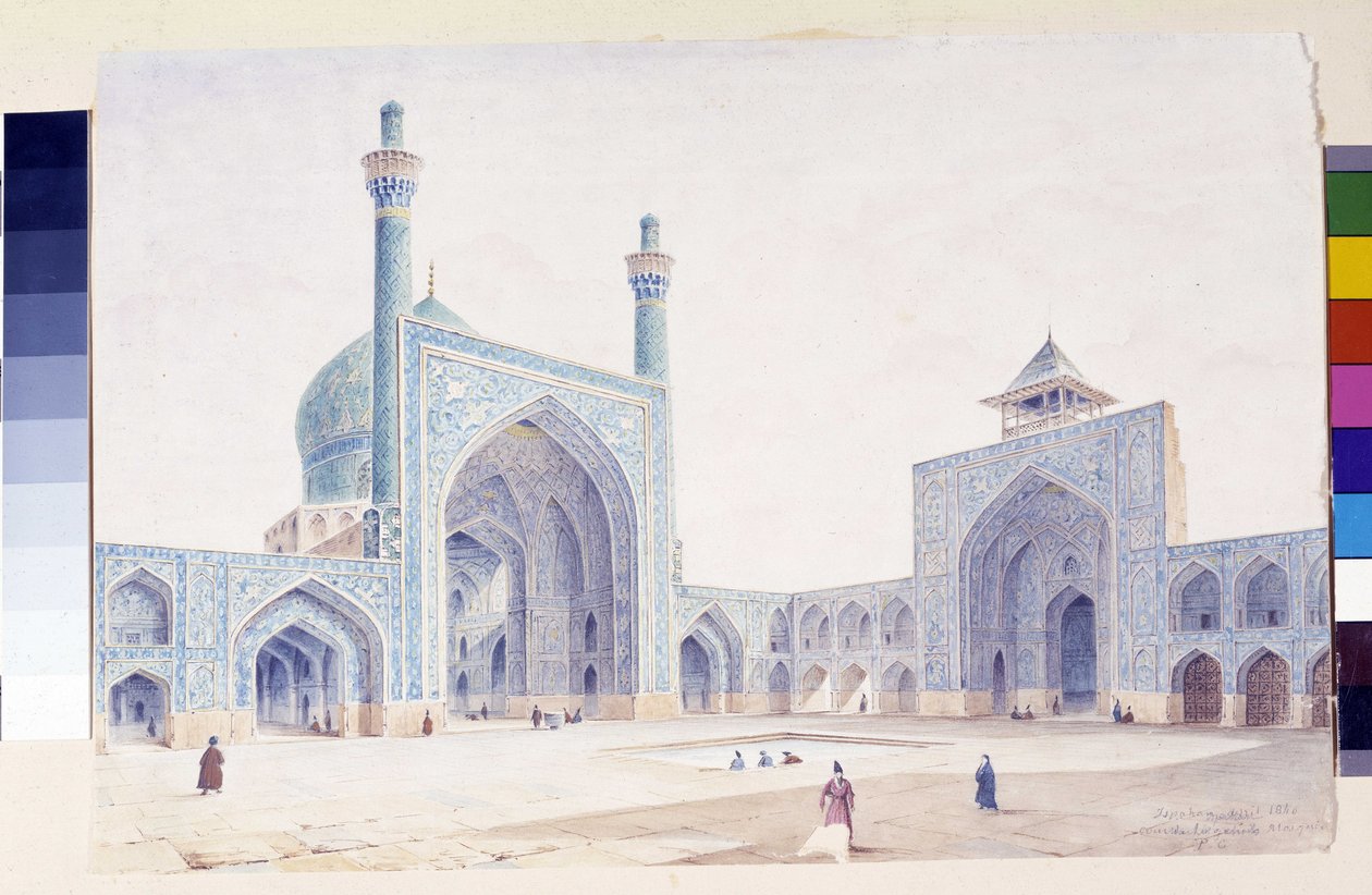 Vy över det inre av innergården till den stora moskén i Isfahan av Pascal Xavier (after) Coste