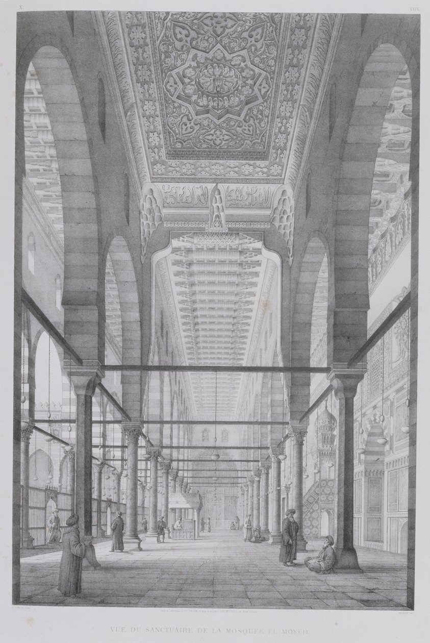 Vy över Moyed-moskéns helgedom, platta 29 från "Monuments and Buildings of Cairo", graverad av Auguste Hibon (1780-1857) 1829. av Pascal Xavier Coste
