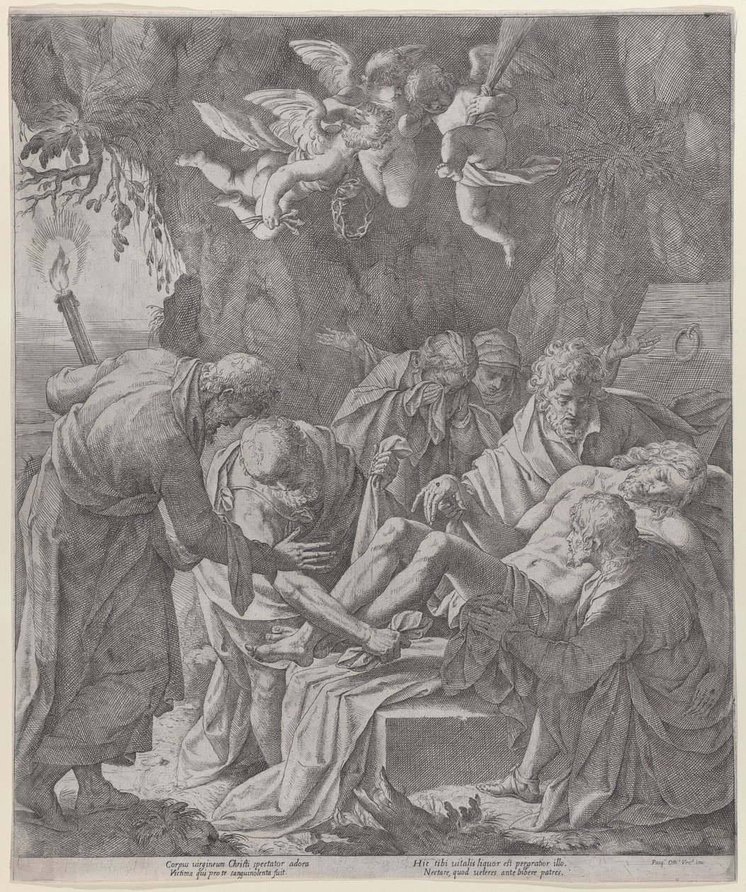 Kristus läggs i graven när Jungfrun står och gråter bakom, 1600-30., 1600-30. av Pasquale Ottino