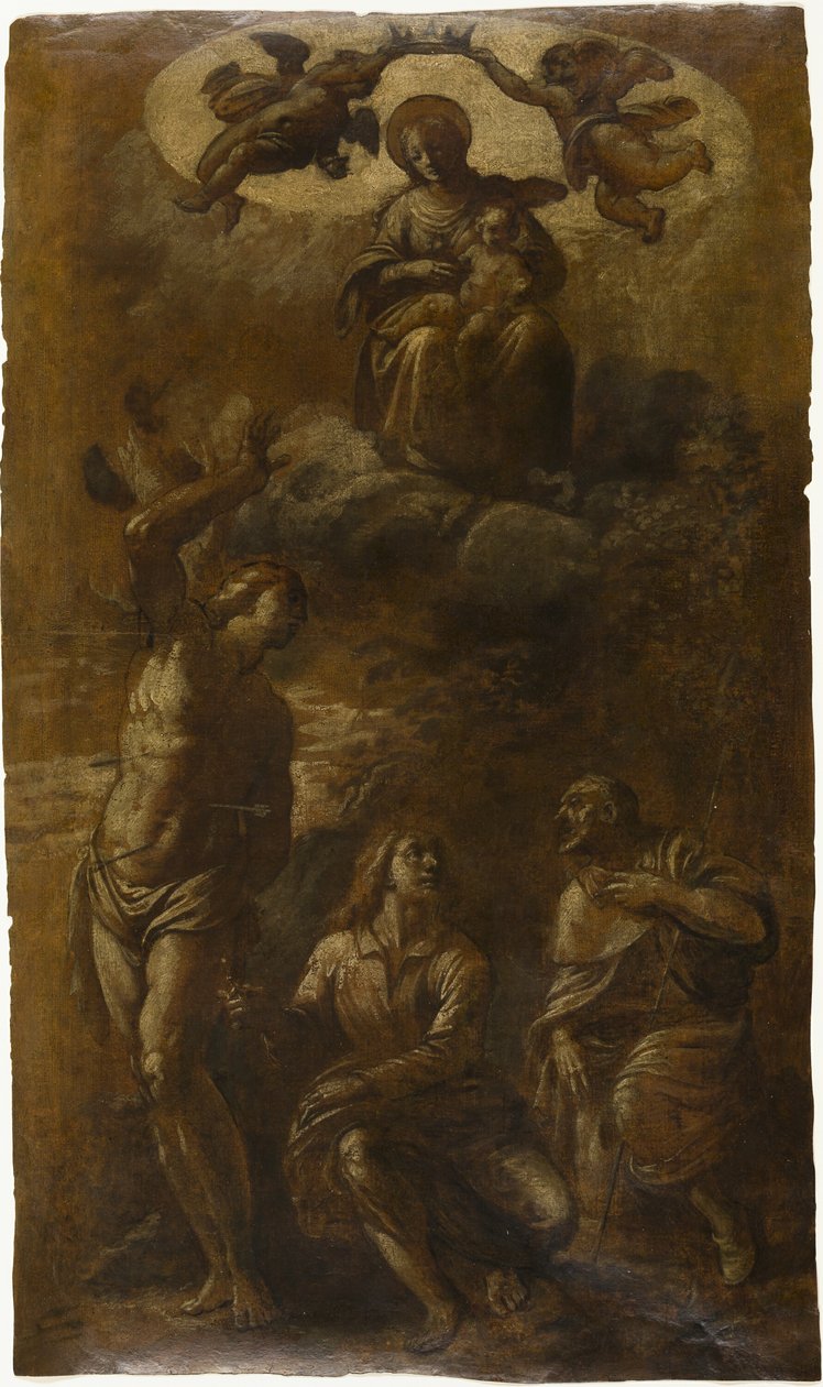 Jungfru och barn i härlighet med de heliga Sebastian, Johannes evangelisten och Roch av Pasquale Ottino