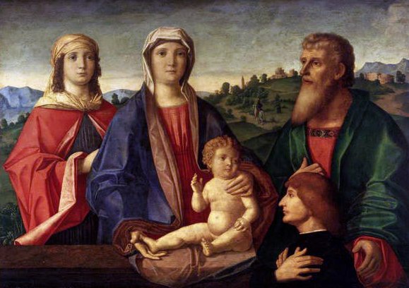Madonna och barn med heliga och en donator, 1504 av Pasqualino Veneto fl.1496 1504 Pasqualino Veneto fl.1496 1504