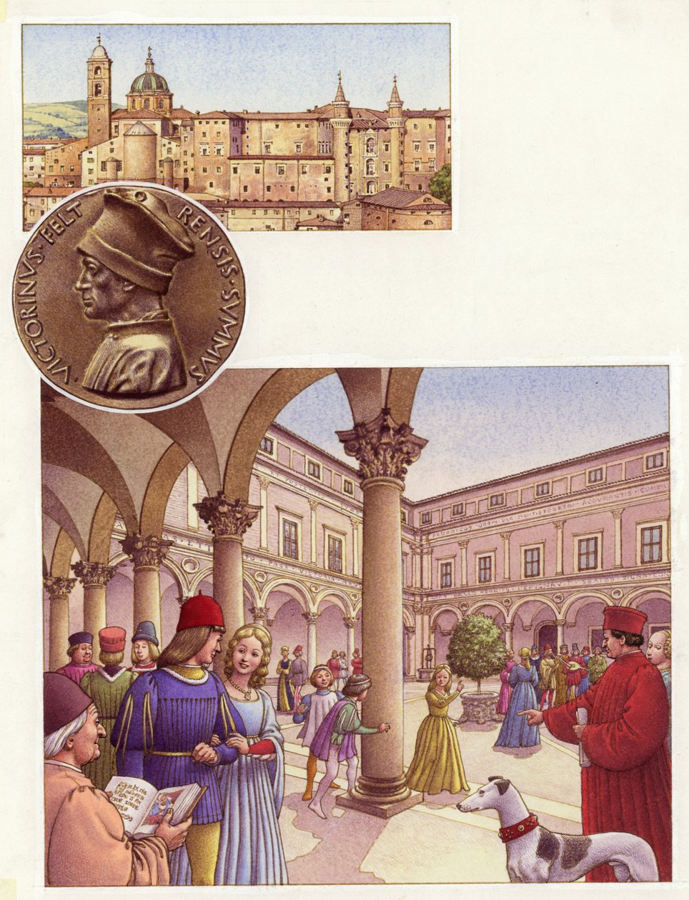 Innergården till hertigpalatset i Urbino (gouache på papper) av Pat (1907 95) Nicolle