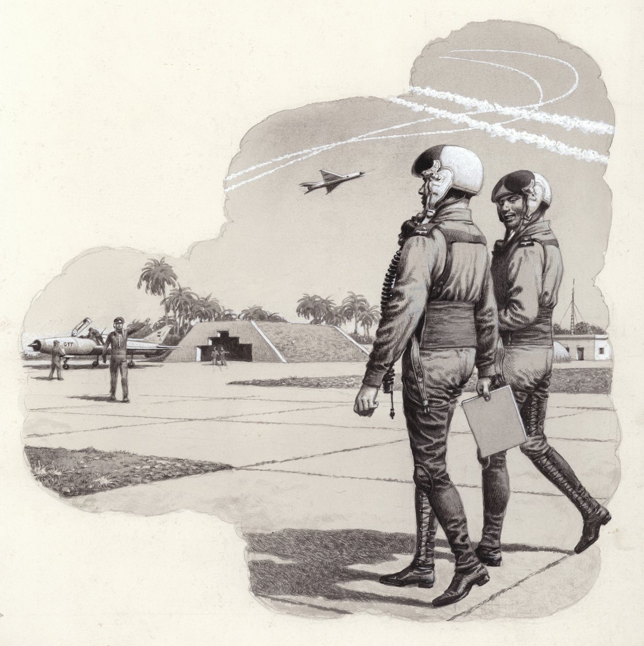 Hangarer för Iraquis flygvapen (gouache på papper) av Pat (1907 95) Nicolle