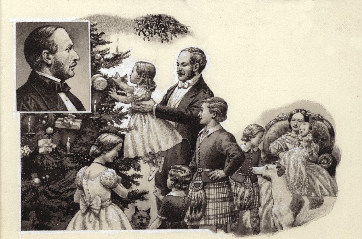 Prins Albert och den kungliga julgranen (gouache på papper) av Pat (1907 95) Nicolle