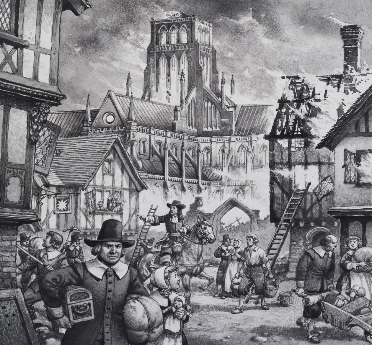 The Great Fire of London (gouache på papper) av Pat (1907 95) Nicolle