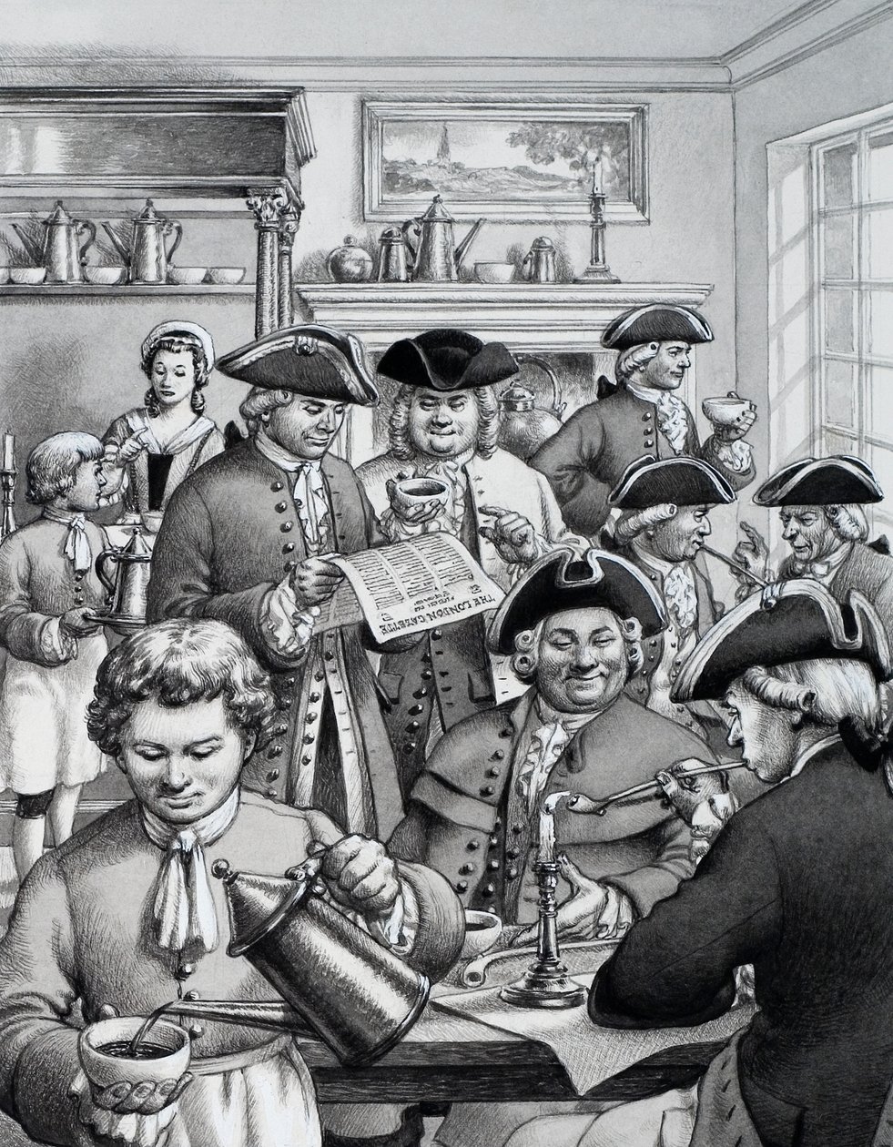 Typiskt kaffehus i London på 1700-talet av Pat (1907 95) Nicolle