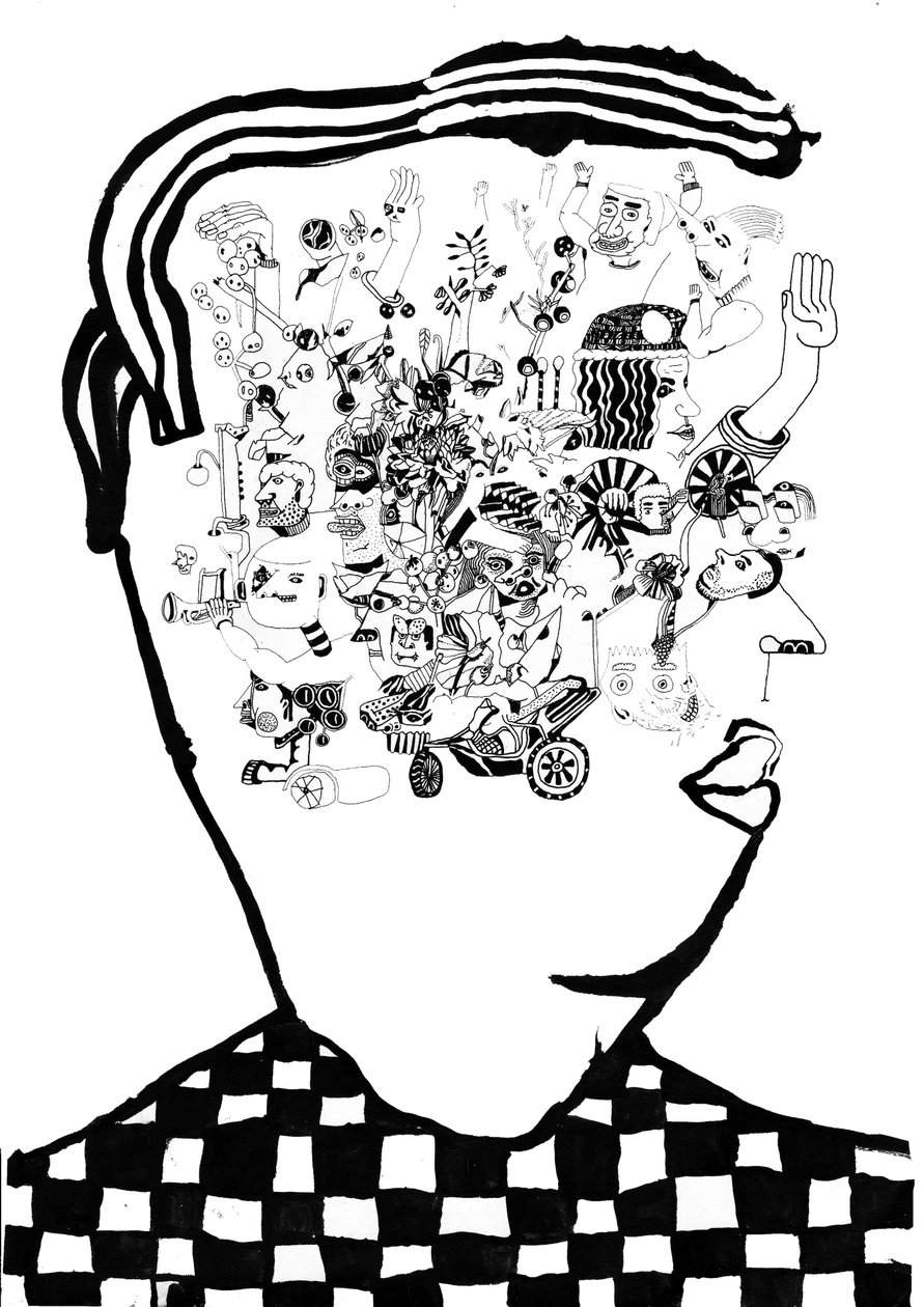 Whats In My Head, 2014 (penna och pensel) av Pat Macdonald