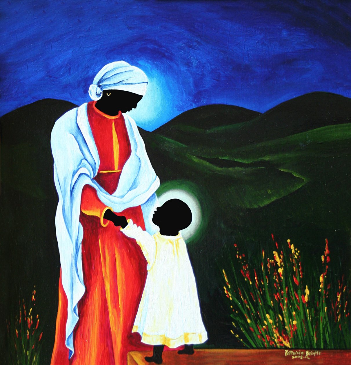 Madonna och barn - Första stegen, 2008 (akryl på trä) av Patricia Brintle