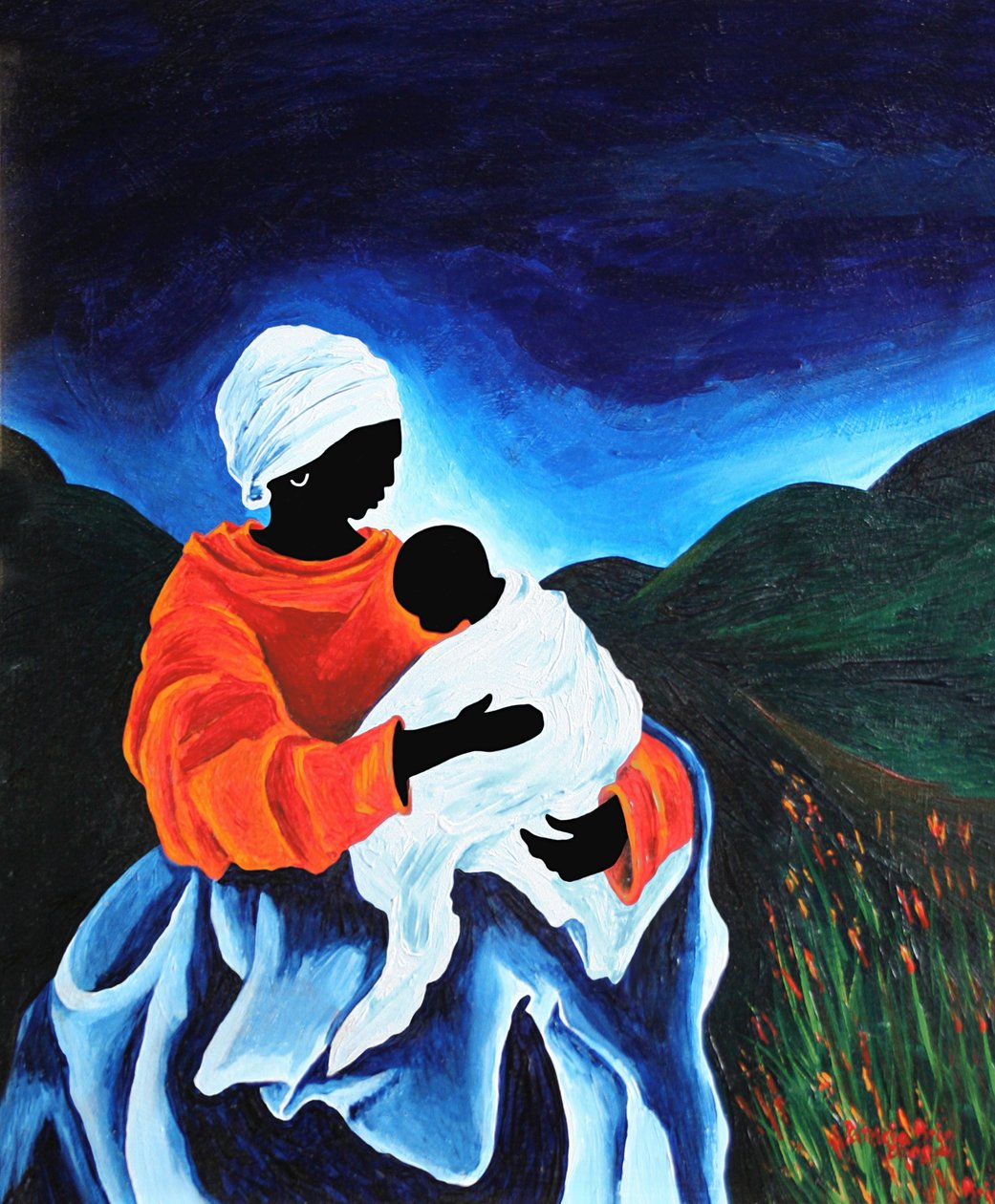 Madonna och barn - Lullabye, 2008 (akryl på trä) av Patricia Brintle