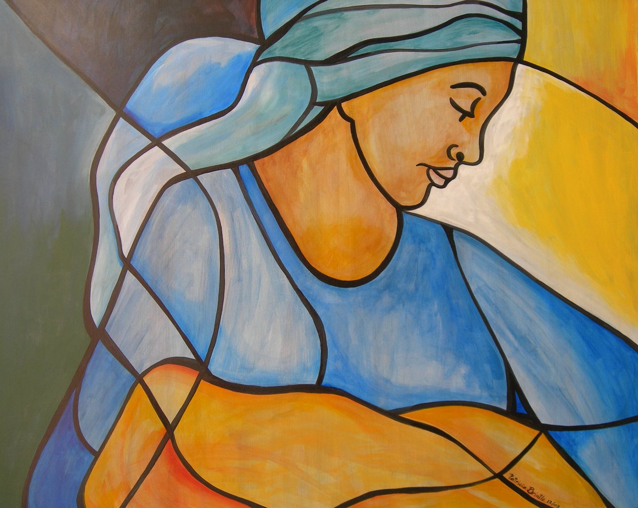 Madonna och barn, 2004 (akryl på masonit) av Patricia Brintle