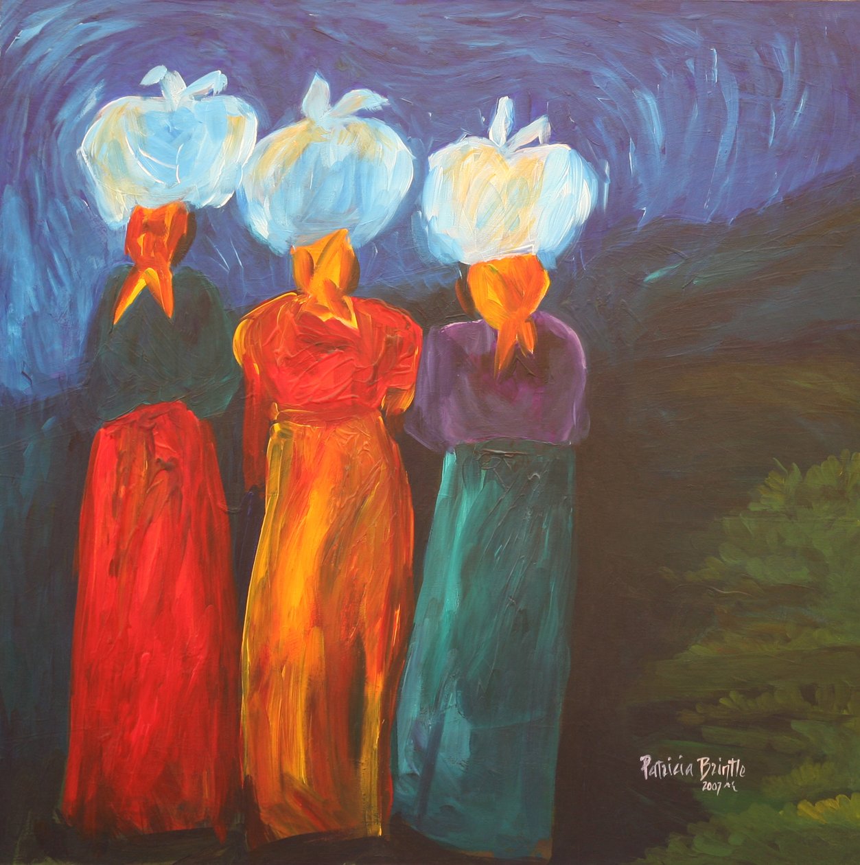 Three Sisters, 2007 (akryl på duk) av Patricia Brintle