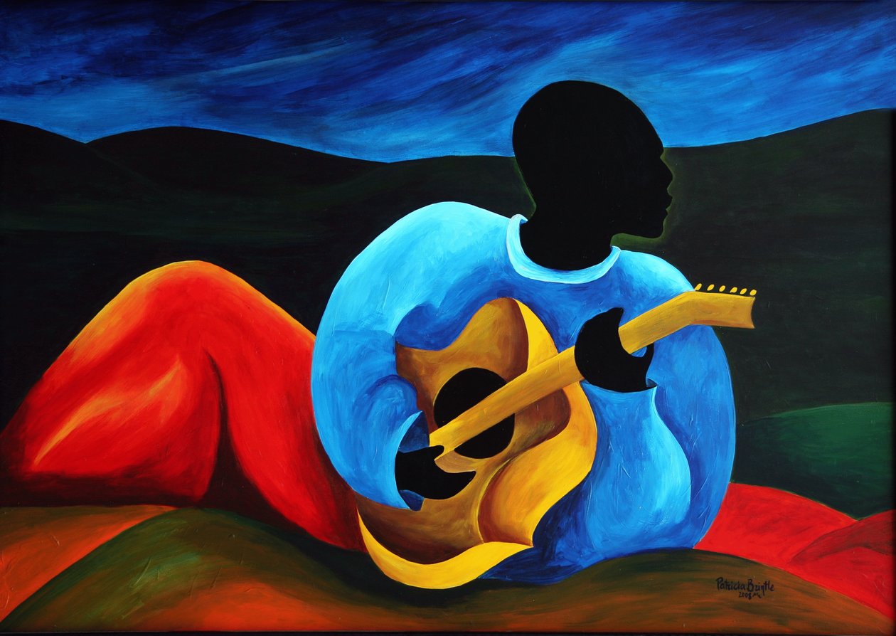 Gitarristen Ti-Jean, 2008 (akryl på masonit) av Patricia Brintle