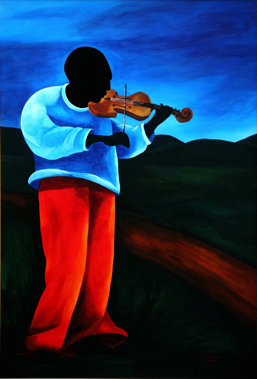 Ti-Jean le violoniste, 2008 (akryl på masonit) av Patricia Brintle