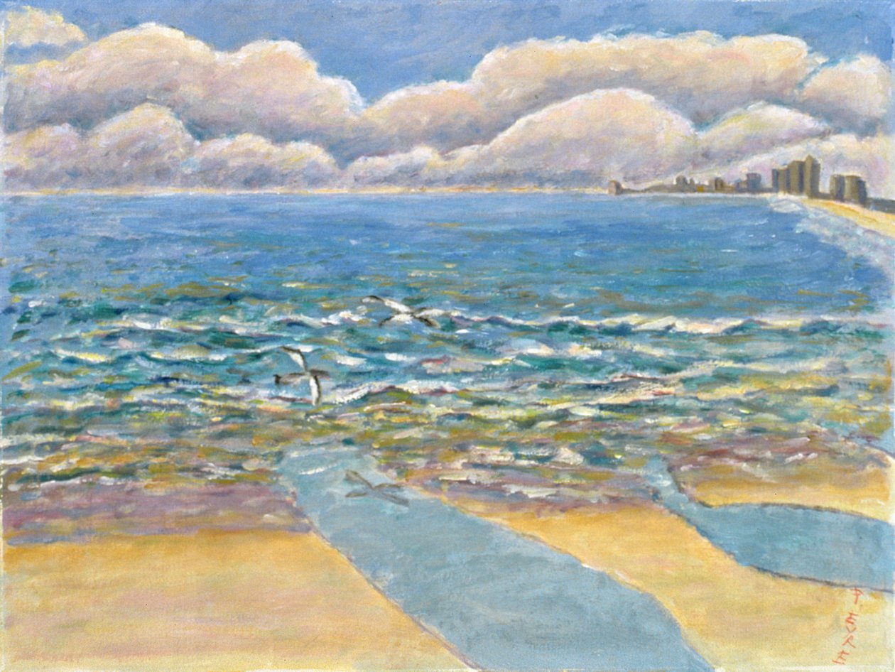 Kväll, North Myrtle Beach (olja på linne) av Patricia Contemporary Artist Eyre
