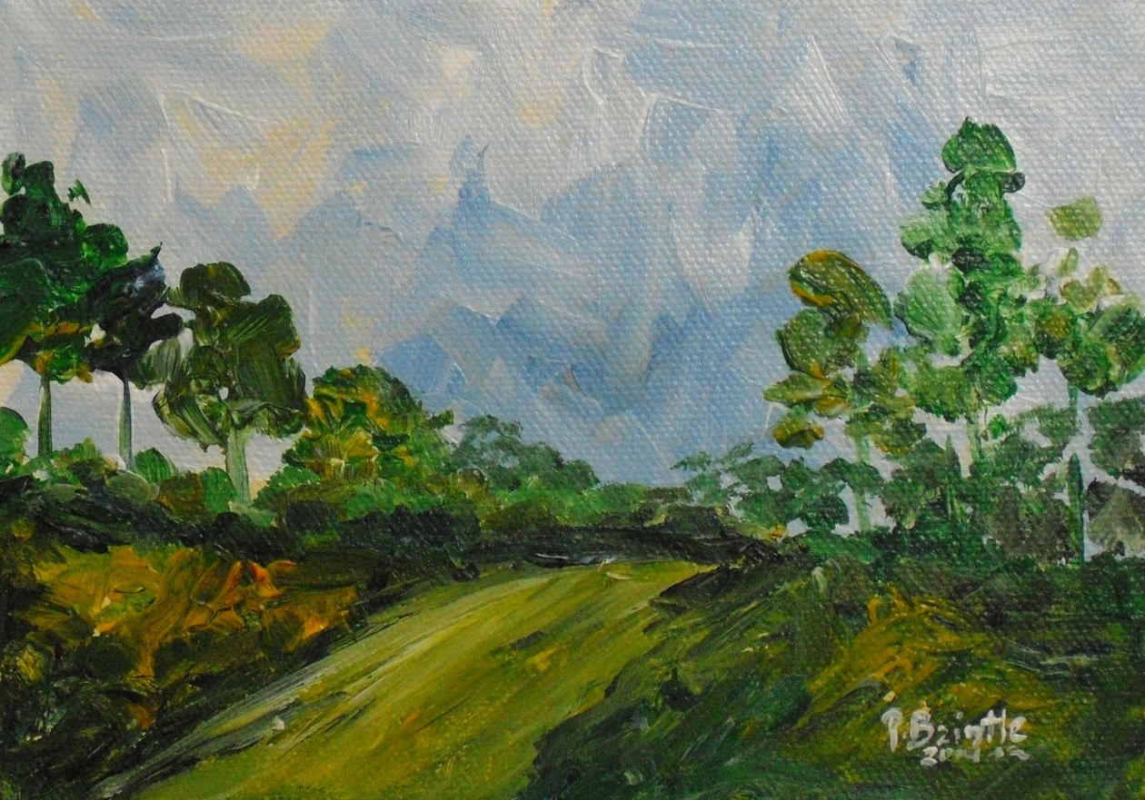 Down the hill, 2014 (akryl på duk) av Patricia Brintle