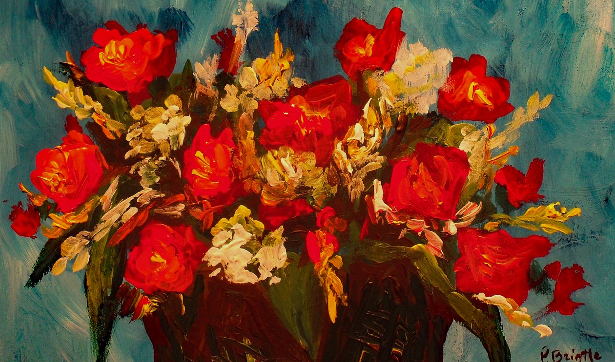 Glad tiding rose, 2017 (akryl på duk) av Patricia Brintle