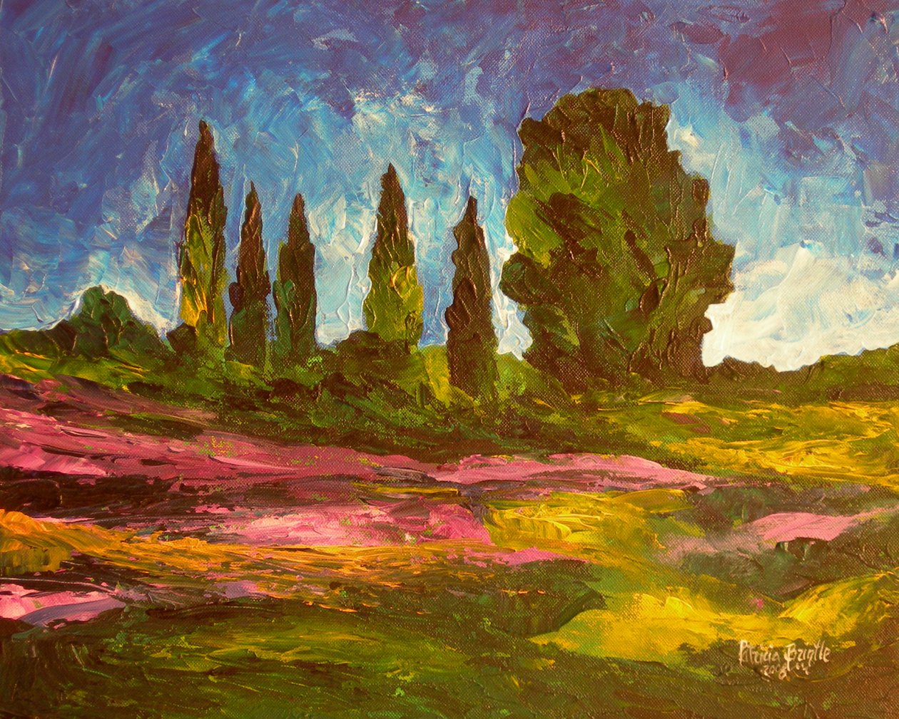 Lavendel blommar, 2009 (akryl på duk) av Patricia Brintle