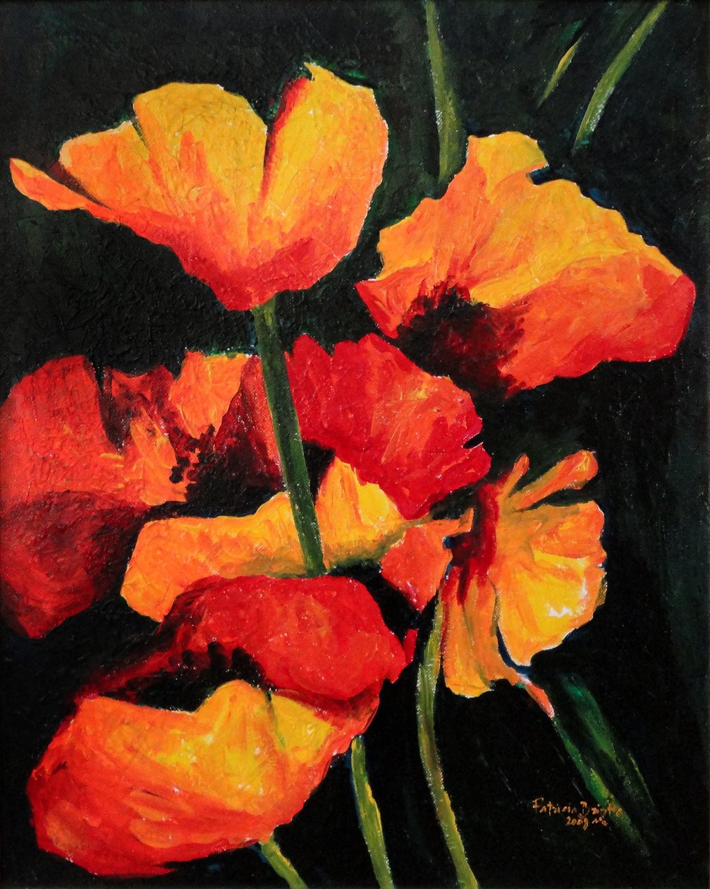 Spirited Poppies, 2008 (akryl på duk) av Patricia Brintle