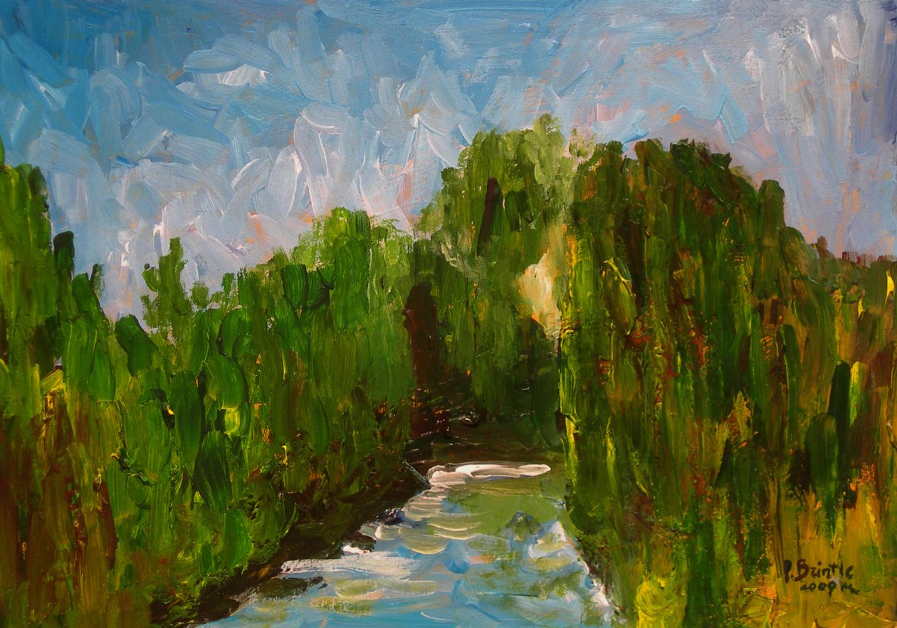 Winding river, 2009 (akryl på trä) av Patricia Brintle