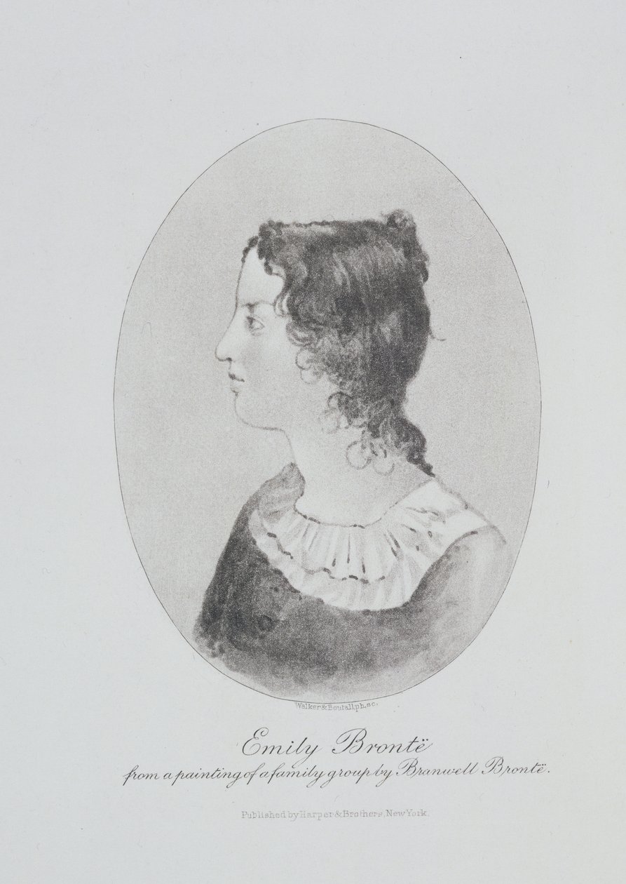 Porträtt av Emily Bronte (1818-48) graverat av Walker och Boutall av Patrick Branwell Bronte
