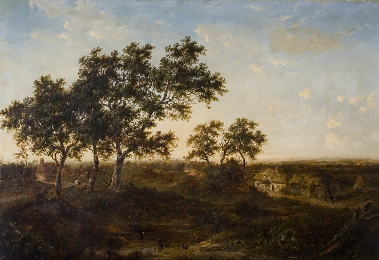 Landskap med stuga och figurer, tidigt 1800-tal av Patrick Nasmyth