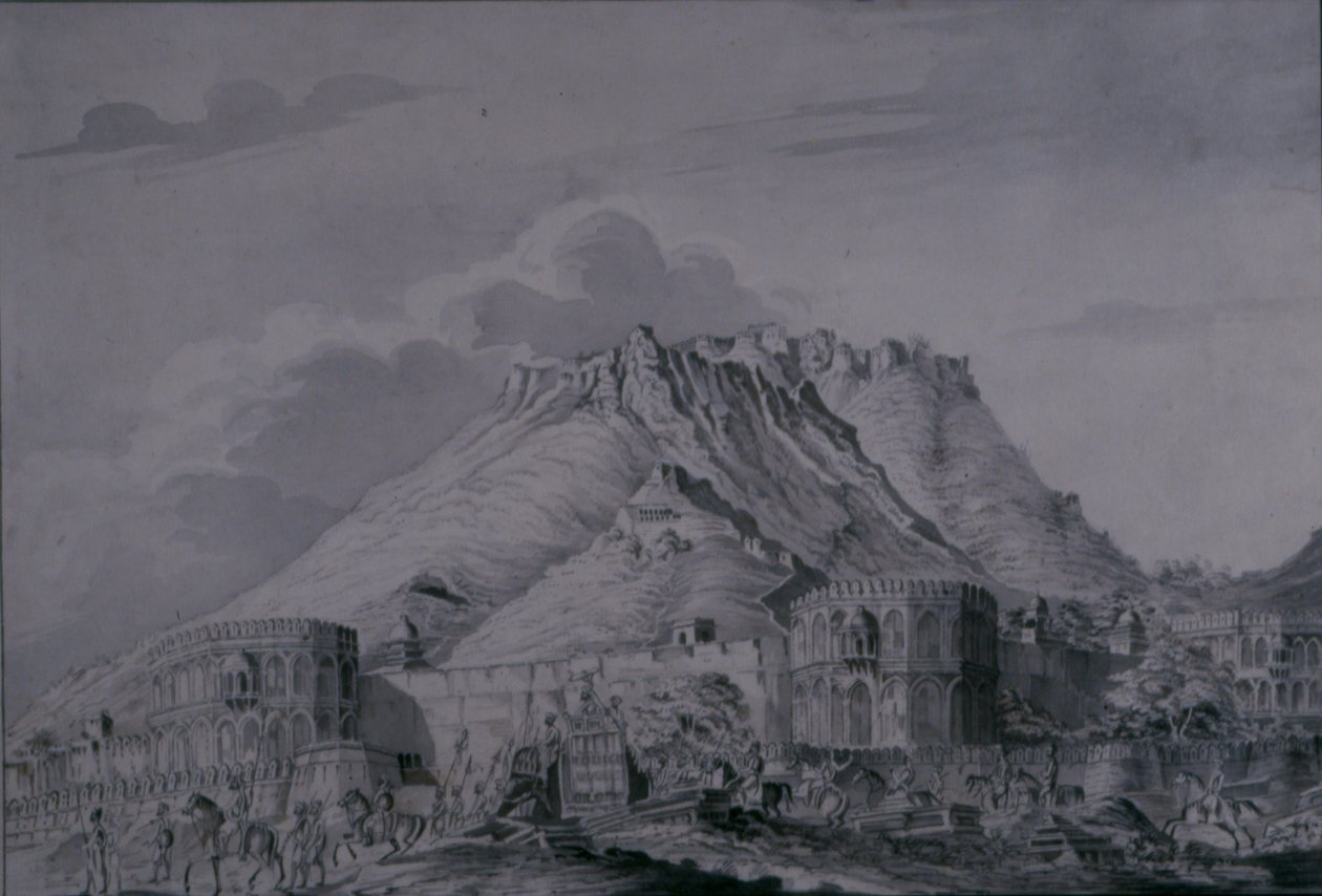 Ngome na Mji wa Ajmere, 1820 (penseli & safisha kwenye karatasi)swed av Patrick Waugh