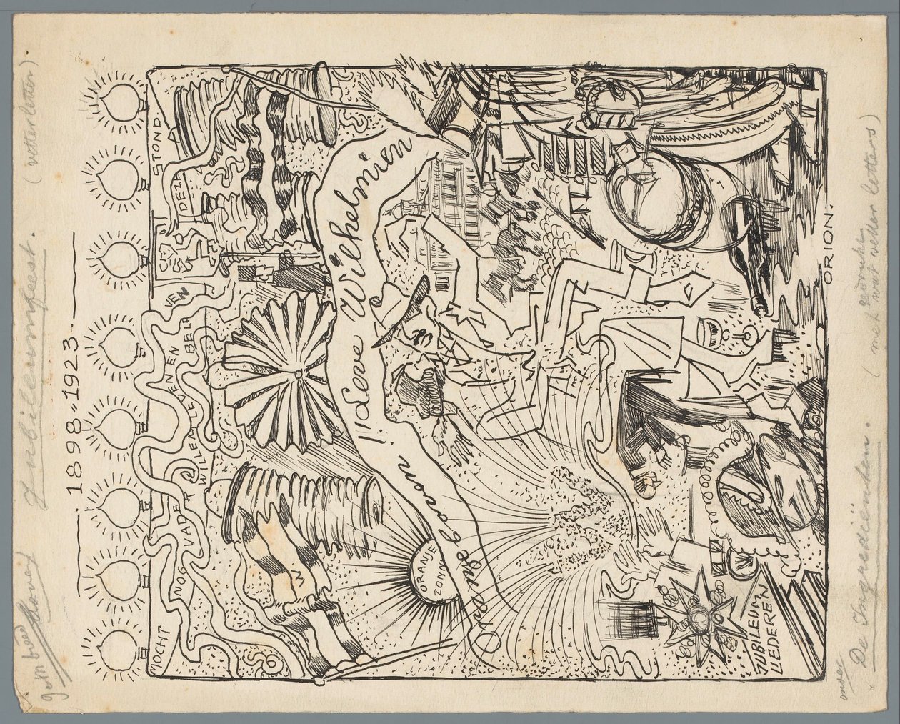 25-årsjubileum av Wilhelminas regering Jubileumsfirande 1898-1923 (titel på objekt) av Patricq Kroon (signed by artist)