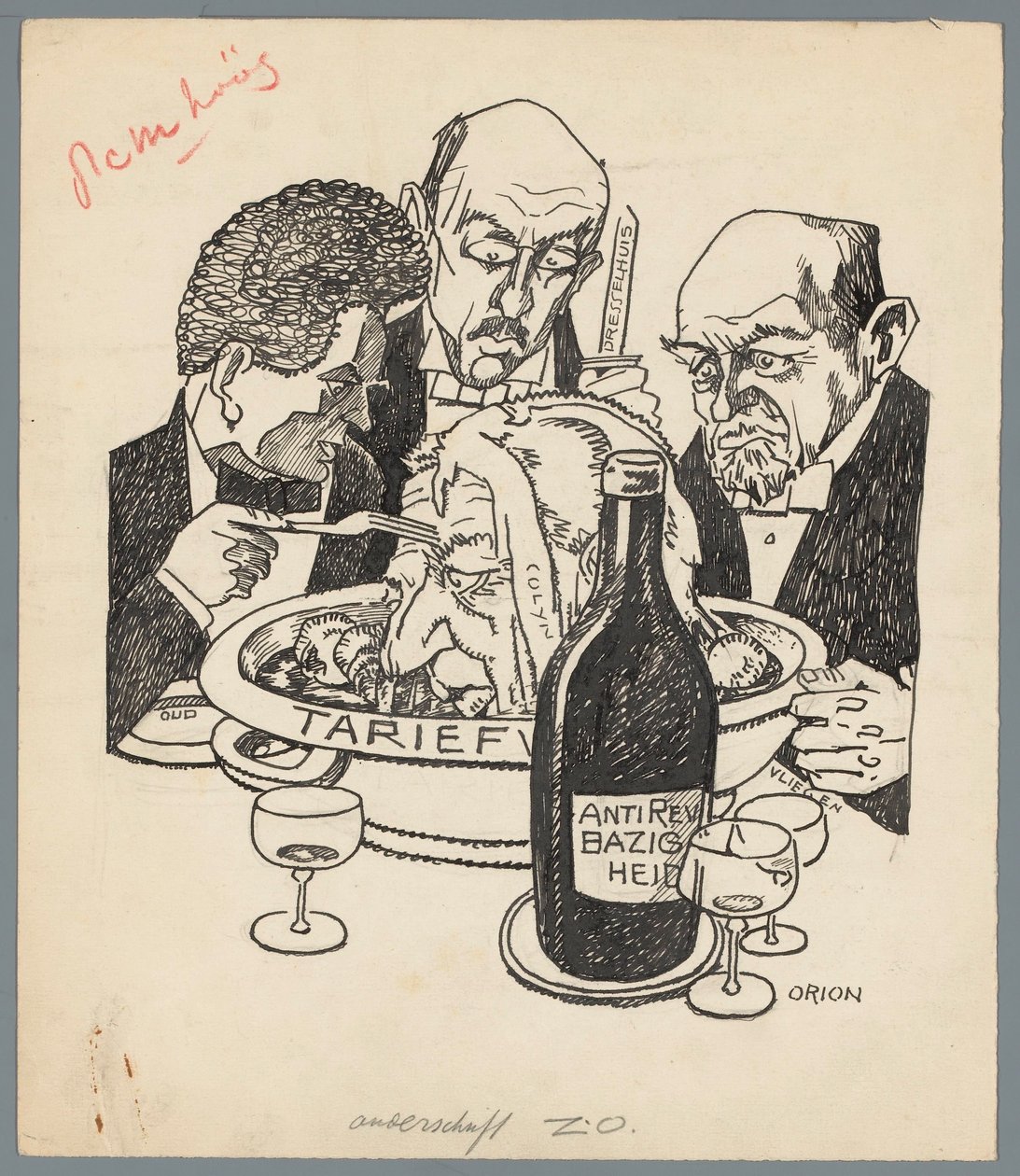 Colijn och tarifflagen Kalvens huvud (titel på objekt) av Patricq Kroon (signed by artist)