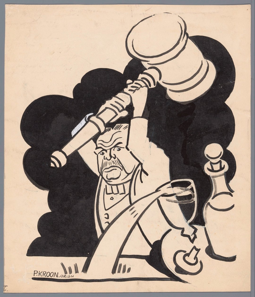 Man med klubba Kraftpaketet som kommer (titel på objekt) av Patricq Kroon (signed by artist)