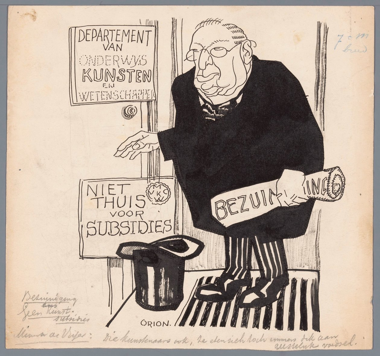 Minister de Visser och nedskärningarna på konstbidragen Nedskärning Inga konstsubventioner (titel på objekt) av Patricq Kroon (signed by artist)