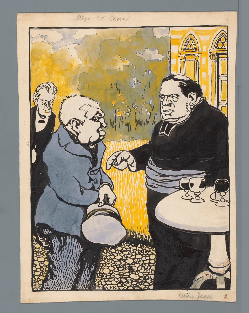 Tecknad film av den romersk-katolska kyrkan Fritt val (titel på objekt) av Patricq Kroon (signed by artist)