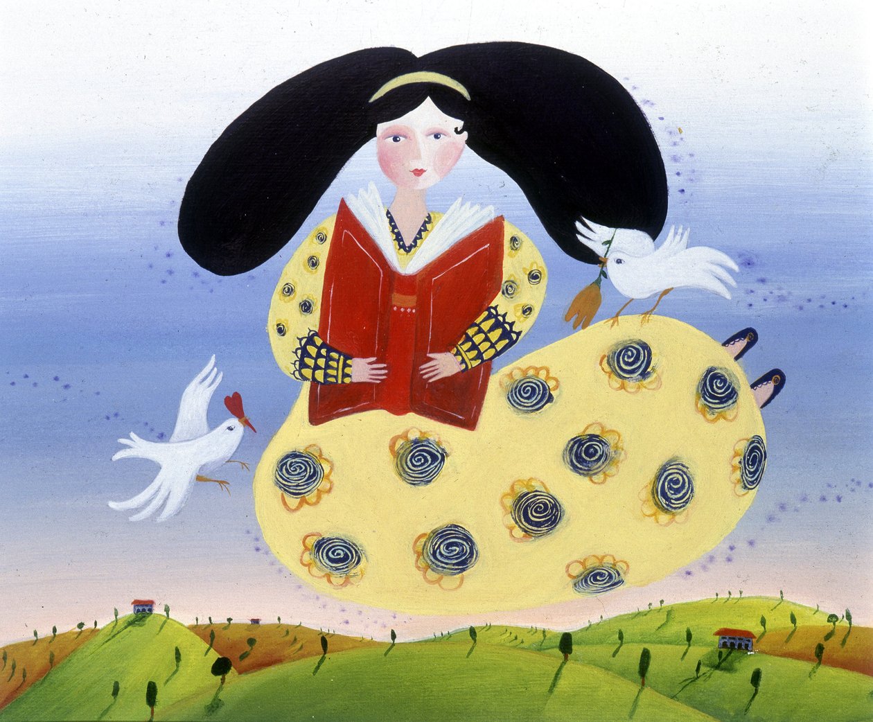 Flicka med fåglar - illustration av Patrizia La Porta av Patrizia La Porta