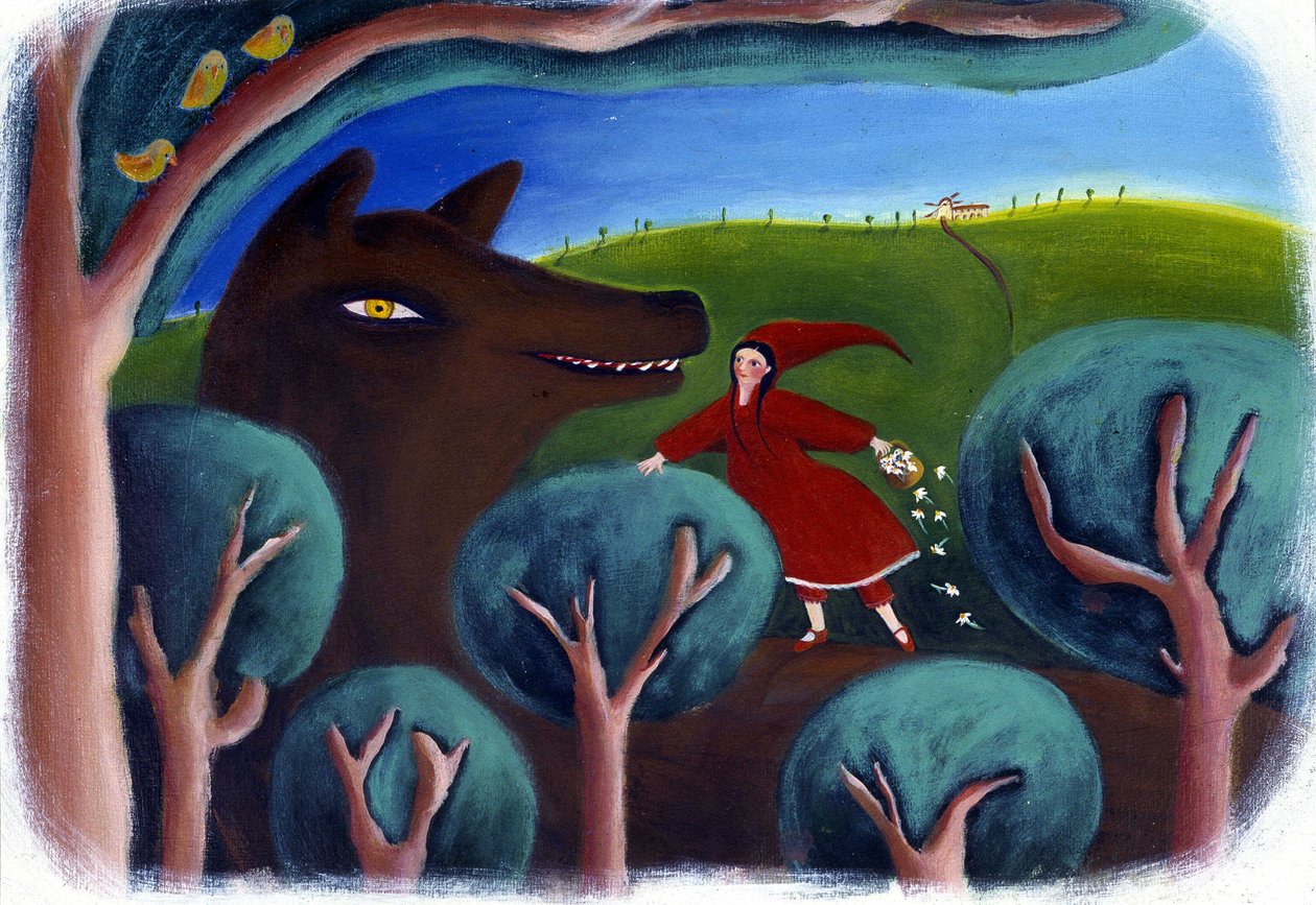 Illustration till Rödluvan (pastell) av Patrizia La Porta