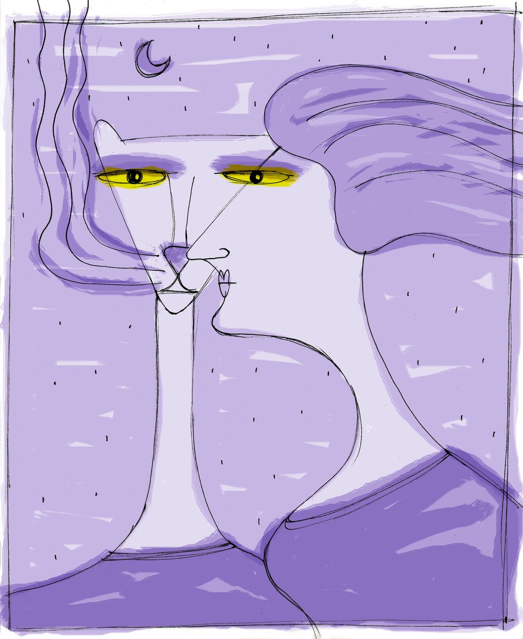 Strega del Tchesal (Chiesale): häxa som förvandlas till en katt för att spionera på män. Illustration av Patrizia La Porta. av Patrizia La Porta