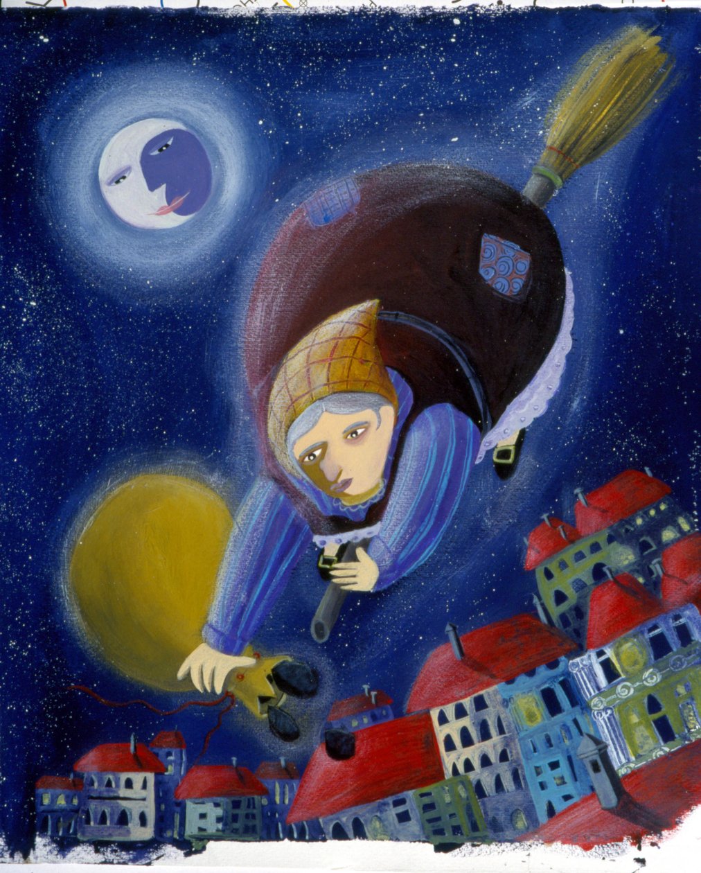 "Befana" på sin kvast - illustration av Patrizia La Porta av Patrizia La Porta