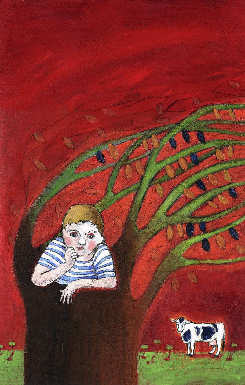 Ett föräldralöst barns ensamhet, ensam i ett träd, vinden i grenarna Illustration 2013 av Patrizia La Porta