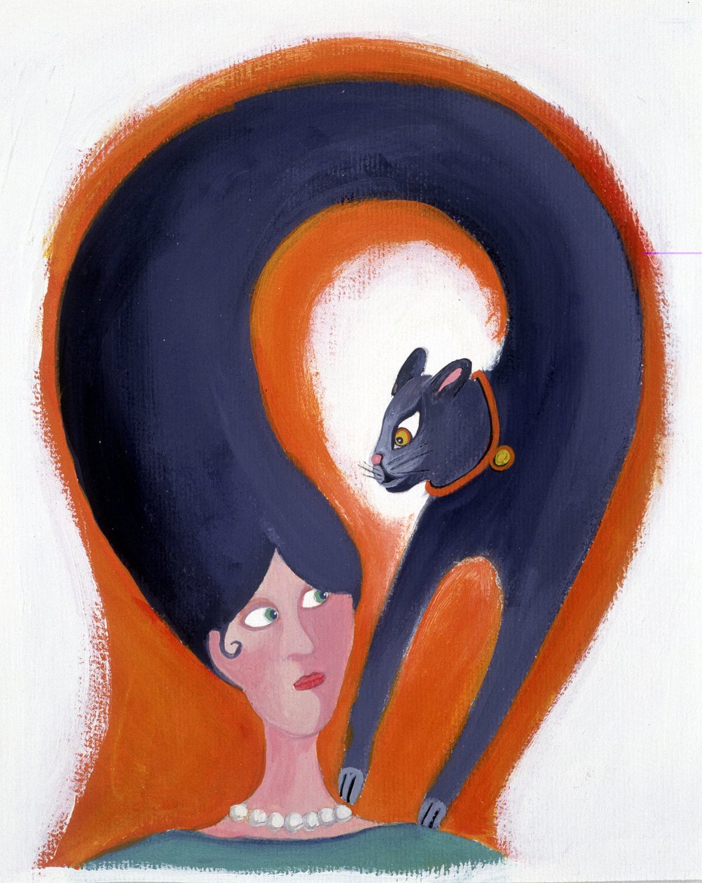 Kvinnans frisyr som förvandlas till en katt - illustration av Patrizia La Porta av Patrizia La Porta