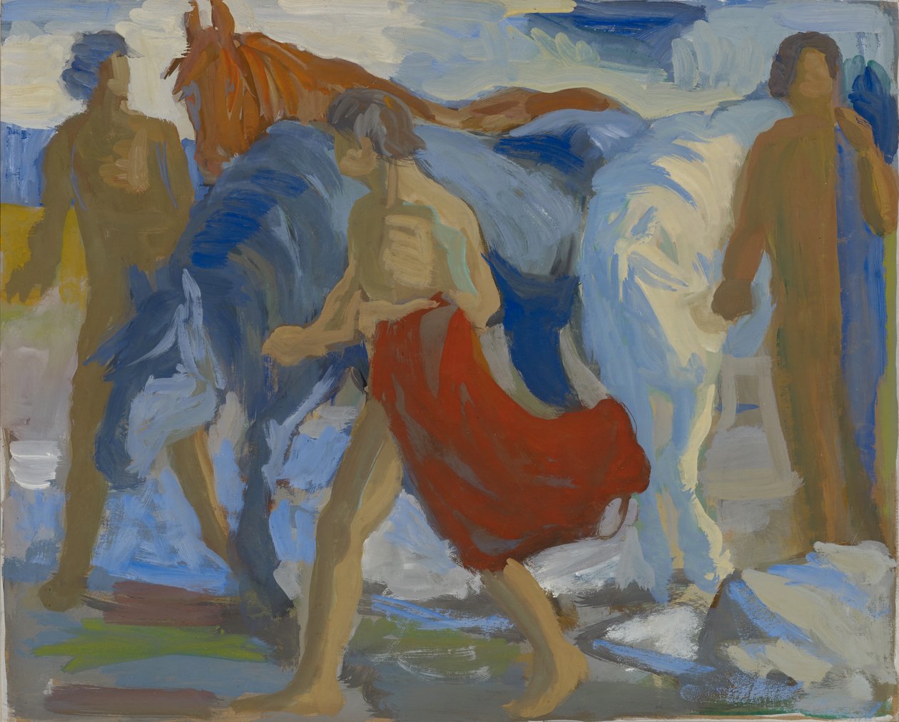 Unga män med hästar, c.1913-15 av Paul Altherr