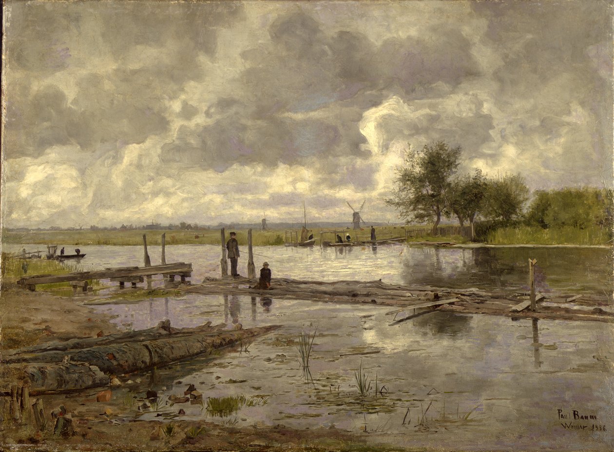 Landskap med Ilm nära Weimar, med en fiskare, 1886 av Paul Baum