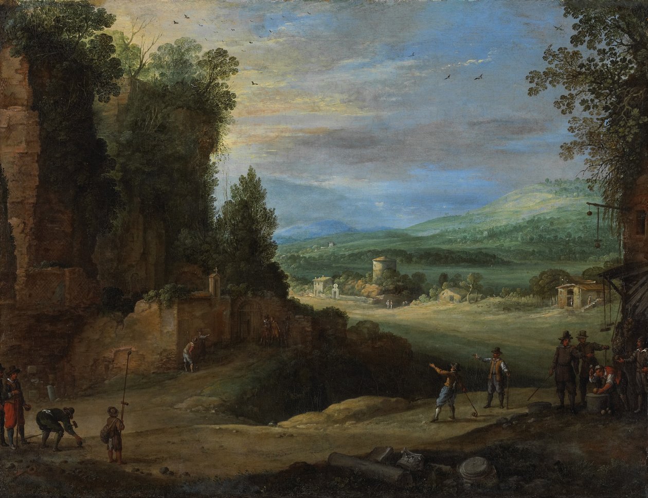 Landskap med män som spelar "Mail à la Chicane", 1624 av Paul Bril