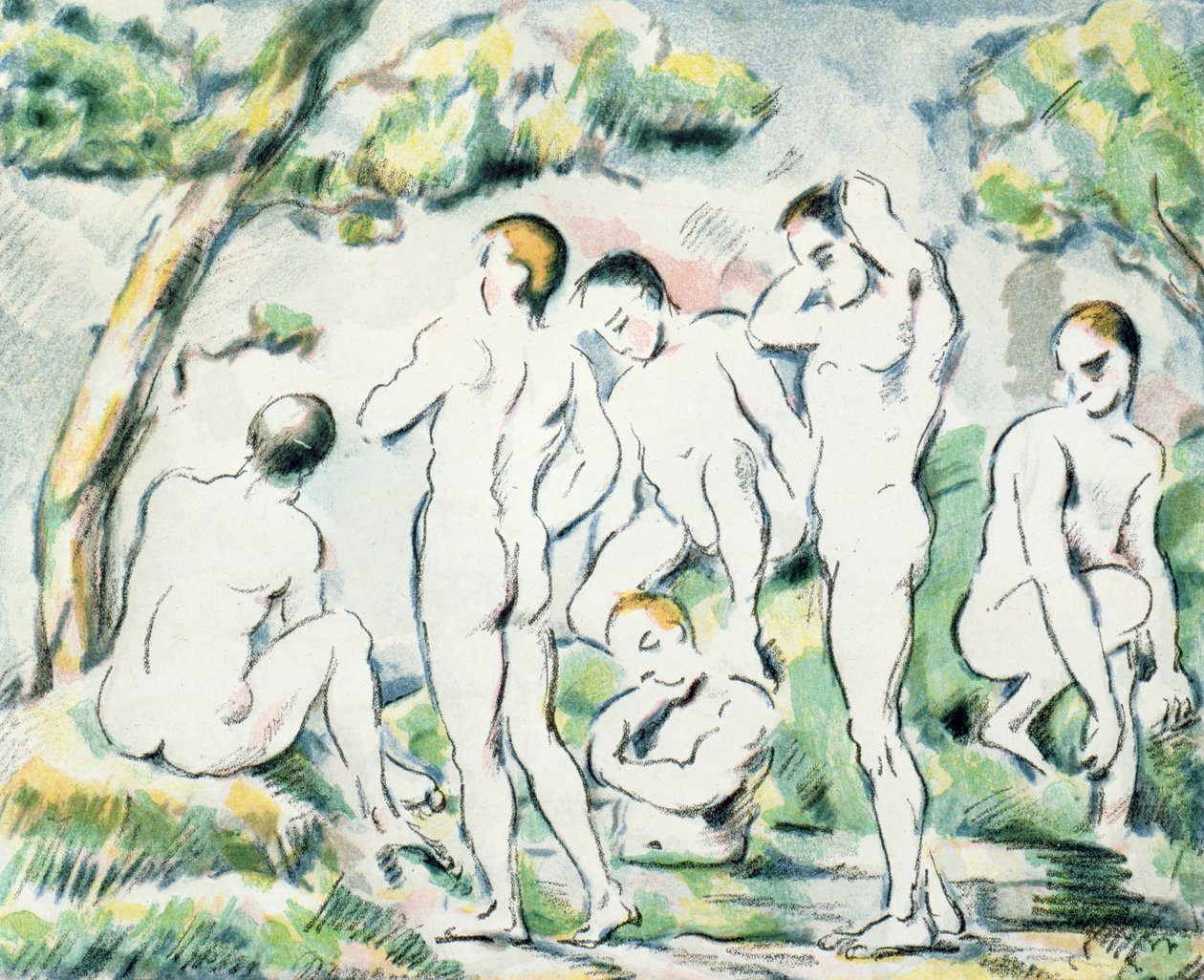 Badgästerna, liten tallrik 1897 av Paul Cézanne