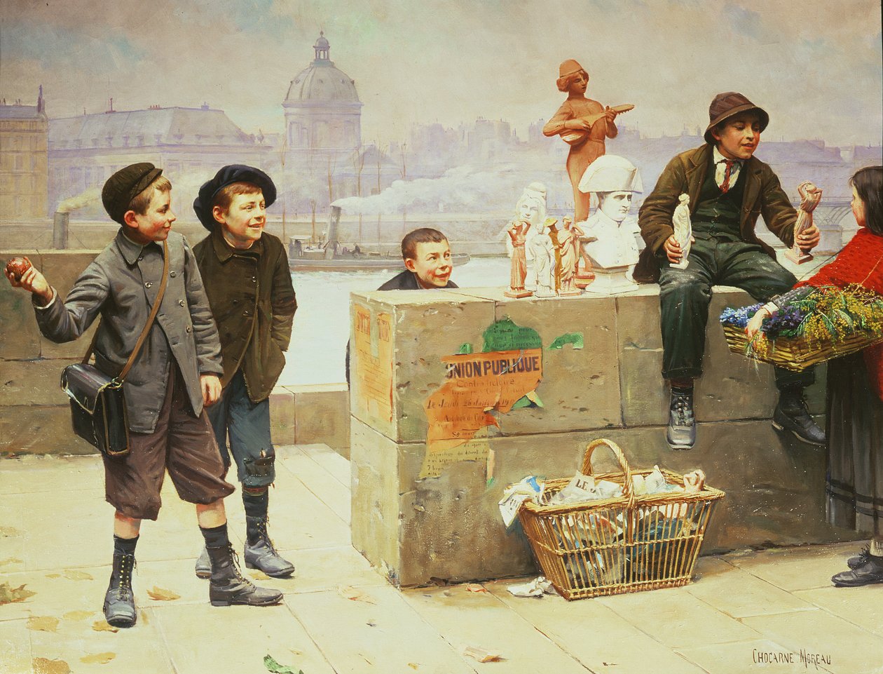 Unga köpman på Pont Des Arts, Paris av Paul Charles Chocarne Moreau