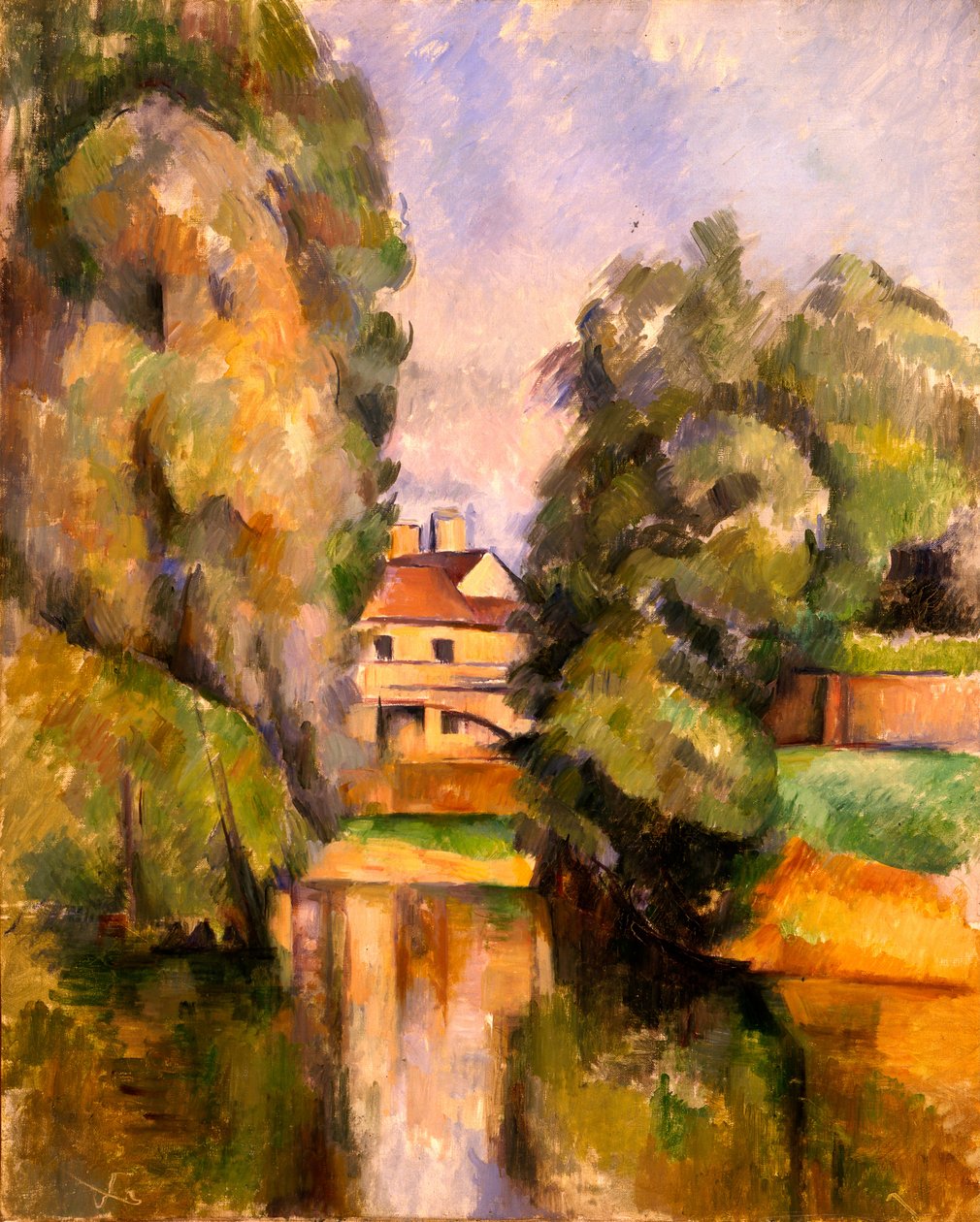 Lantligt hus vid en flod av Paul Cézanne