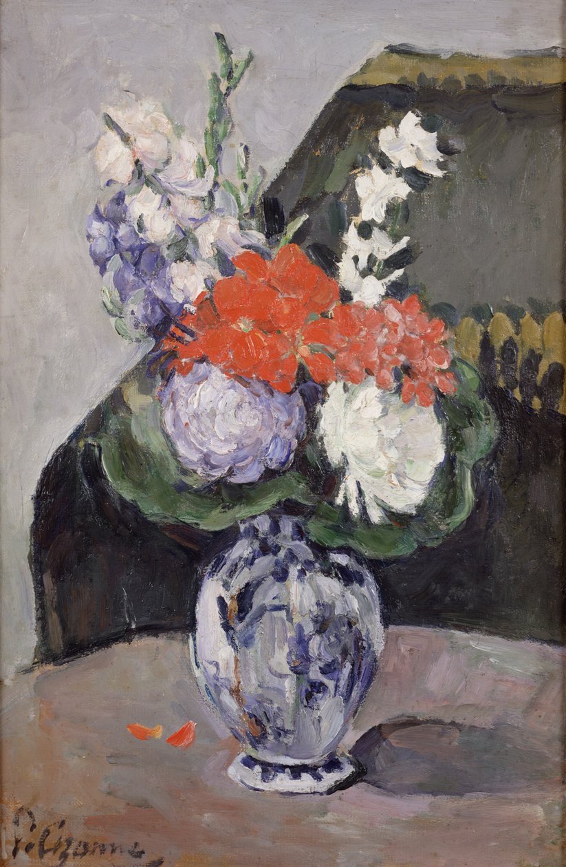 Blommor i en liten Delft vas, c.1873 av Paul Cézanne