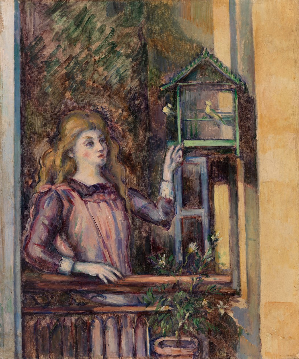 Flicka med fågelbur, ca 1888 av Paul Cézanne
