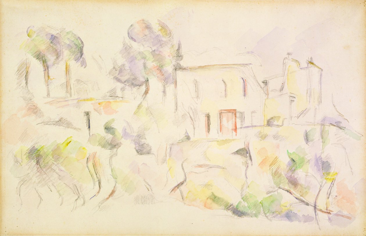 Grupp av hus, 1890-94 (wc på papper) av Paul Cézanne