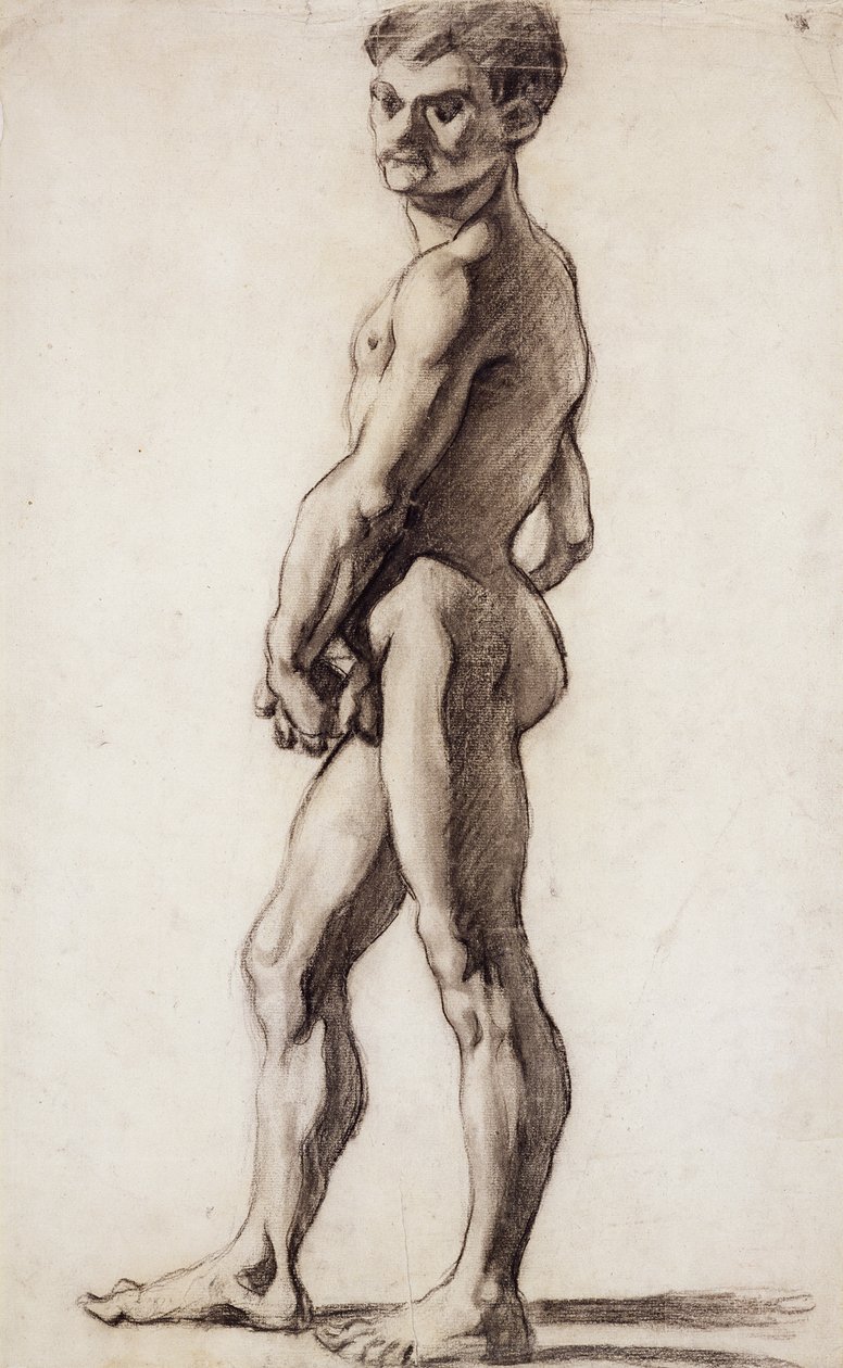 PD.55-1961 Naken man, ca 1863 (svart krita på papper) av Paul Cézanne